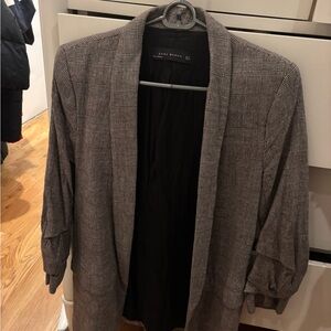 Zara Women's Black and Gray Checkered Blazer